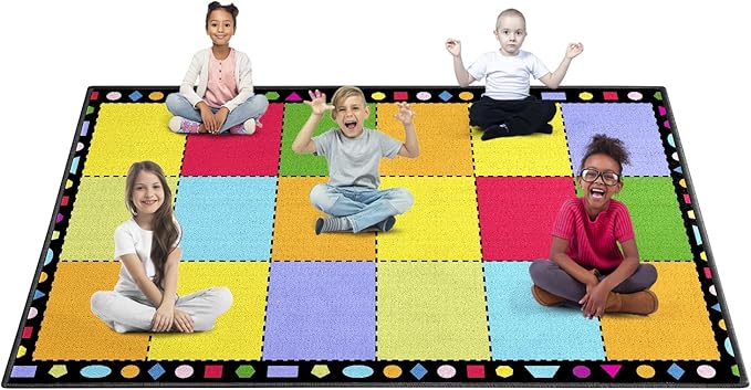 Booooom Jackson Classroom Rug Elementary, Large Classroom Carpet Preshool Seating Rug for School, Children's Classroom Area Rug Carpet with Non-Slip Backing（8.2 x 5.9 ft,18Seat GMTmt - LeafyLoom