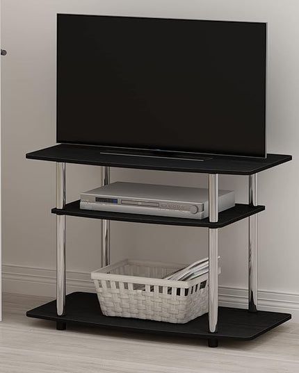 Furinno Turn-N-Tube No Tools 3-Tier Entertainment Center TV Stand for TV up to 32 Inch, Stainless Steel Tubes, Americano/Chrome - LeafyLoom