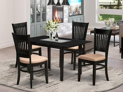 East West Furniture NFVA5-BLK-C 5 Piece Modern Dining Set Includes a Rectangle Wooden Table with Butterfly Leaf and 4 Linen Fabric Upholstered Chairs, 32x54 Inch - LeafyLoom