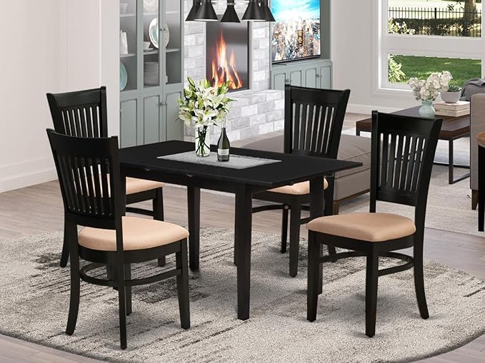 East West Furniture NFVA5-BLK-C 5 Piece Modern Dining Set Includes a Rectangle Wooden Table with Butterfly Leaf and 4 Linen Fabric Upholstered Chairs, 32x54 Inch - LeafyLoom