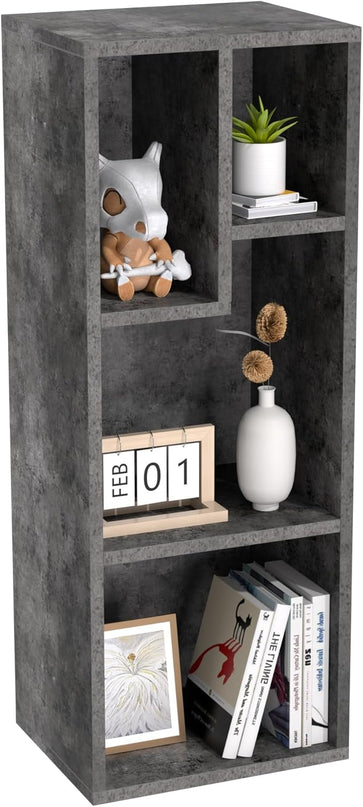 VECELO 3-Tier Small Bookcase, 4 Cube Bookshelf with Height Difference Shelves for Most Books, Modern Floor Standing Unit, Each Shelf Hold Up to 66 LBS for Living Room Bedroom, Grey - LeafyLoom
