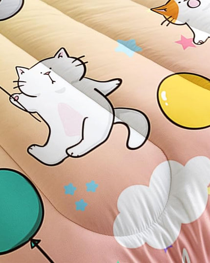 Datura home Kids Comforter Set Cute Cats Printed Pattern Bedding Set with 1 Comforter and 2 Pillowcases for Girls Boys Bedroom All Season(Cat1 Full) - LeafyLoom