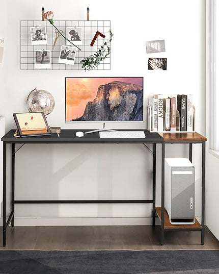 Multifunctional Computer Desk, Industrial Study Writing Desk w/Removable Storage Shelf, Heavy-Duty Metal Frame, 55 Inch Desk for Home Office, Gaming Room, Bedroom (Black) - LeafyLoom
