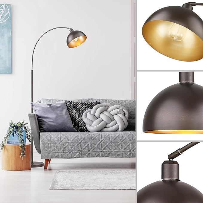 Arch Floor Lamp with Remote Control, Farmhouse Industrial Standing Lamp, 70” Dimmable Tall Lamp with 360° Adjustable Hanging Metal Shade, Over Couch Lamps with 9W LED Bulb (Oil Rubbed Bronze) - LeafyLoom