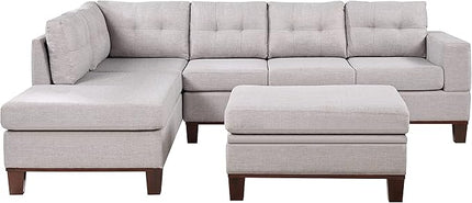 LOVMOR Living Room Reversible Sectional Sofa with Dropdown Armrest, Cupholder, Ottoman and Storage Chaise, Linen Couch for Home Furniture, Apartment, Dorm, Light Gray, 106 Inch - LeafyLoom