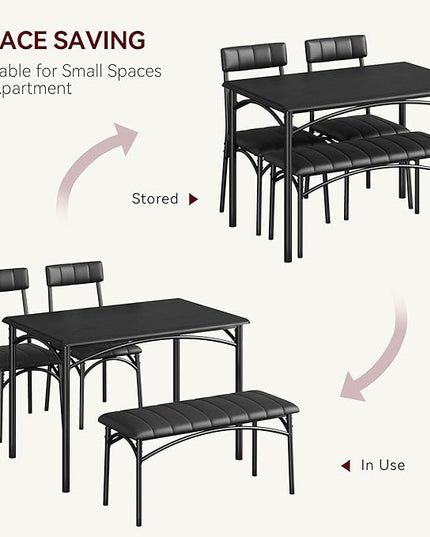GAOMON Dining Table Set for 4, Kitchen Table with Upholstered Chairs and Bench, 4-Person Dining Room Table Set, Rectangular Kitchen Table Set for Small Space, Apartment, Home, Studio, Rustic Black - LeafyLoom