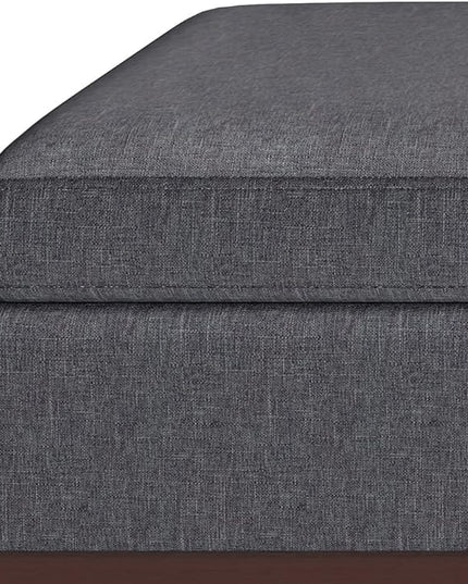 SIMPLIHOME Owen 36 Inch Wide Mid Century Modern Square Coffee Table Lift Top Storage Ottoman in Upholstered Slate Grey Linen look fabric, For the Living Room - LeafyLoom