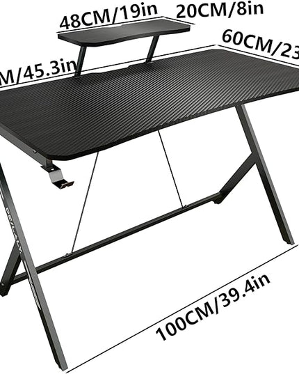 45IN Gaming Desk Gamer Table Carbon Fiber Surface Computer Table Gamer Desk with Monitor Shelf Office Home Study Desk Work PC Table Steel Legs Corner Desk Black - LeafyLoom