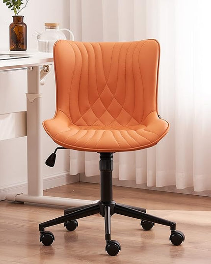 YOUNIKE Office Chair, Armless Desk Chair with Wheels, Home Office Computer Task Chairs, Modern Faux Leather Upholstered Vanity Chair, Adjustable Swivel Office Chairs with Back, Burnt Orange - LeafyLoom