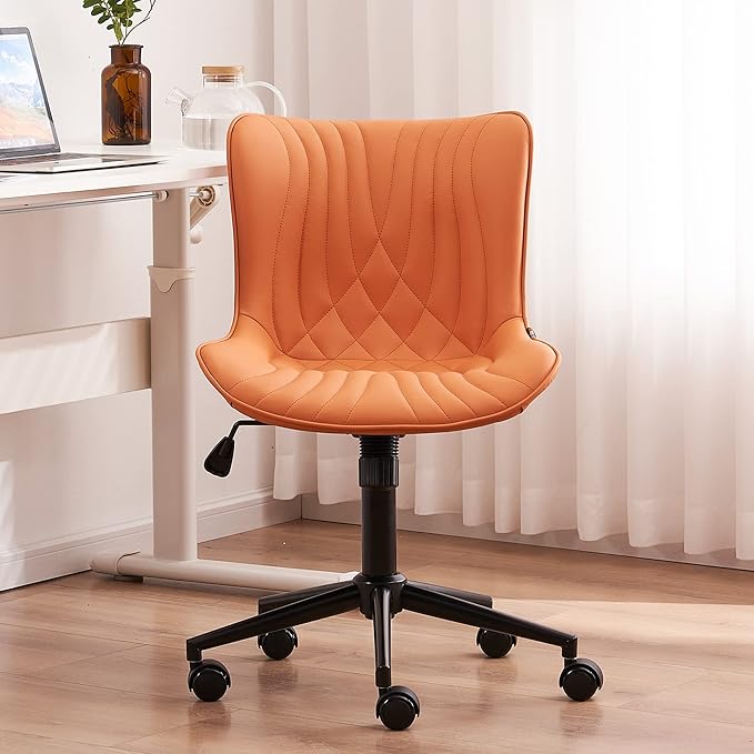 YOUNIKE Office Chair, Armless Desk Chair with Wheels, Home Office Computer Task Chairs, Modern Faux Leather Upholstered Vanity Chair, Adjustable Swivel Office Chairs with Back, Burnt Orange - LeafyLoom
