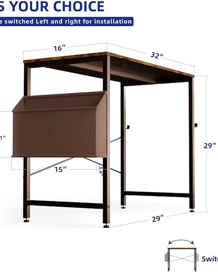 Pamray 32 Inch Computer Desk Small Spaces Desk with Storage Bag for Bedroom Writing and Home Office Work Small Study Desk Table Deep Brown - LeafyLoom