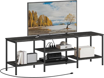 HOOBRO TV Stand with Power Outlets to 75 Inches, TV Console Table with Open Storage Shelves Cabinet, Industrial Media Entertainment Center for Living Room Bedroom, Charcoal Gray and Black BC60DS01 - LeafyLoom