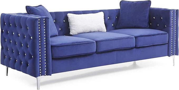 Glory Furniture Paige Sofa, Blue. Living Room Furniture, 30" H x 86" W x 34" D - LeafyLoom