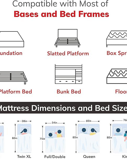 EGOHOME 12 Inch Queen Mattress, Gel Cooling Memory Foam Mattress for Back Pain Relief, Manchester United Mattress Bed in a Box, Made in USA, CertiPUR-US Certified, 60”x80”x12” White - LeafyLoom