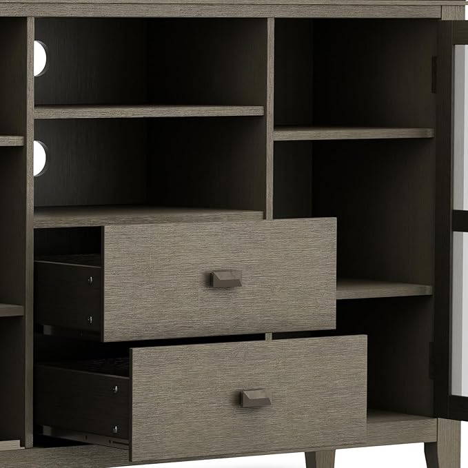 SIMPLIHOME Artisan SOLID WOOD Universal TV Media Stand, 53 inch Wide, Transitional, Living Room Entertainment Center with Storage, for Flat Screen TVs up to 60 inches in Farmhouse Grey - LeafyLoom