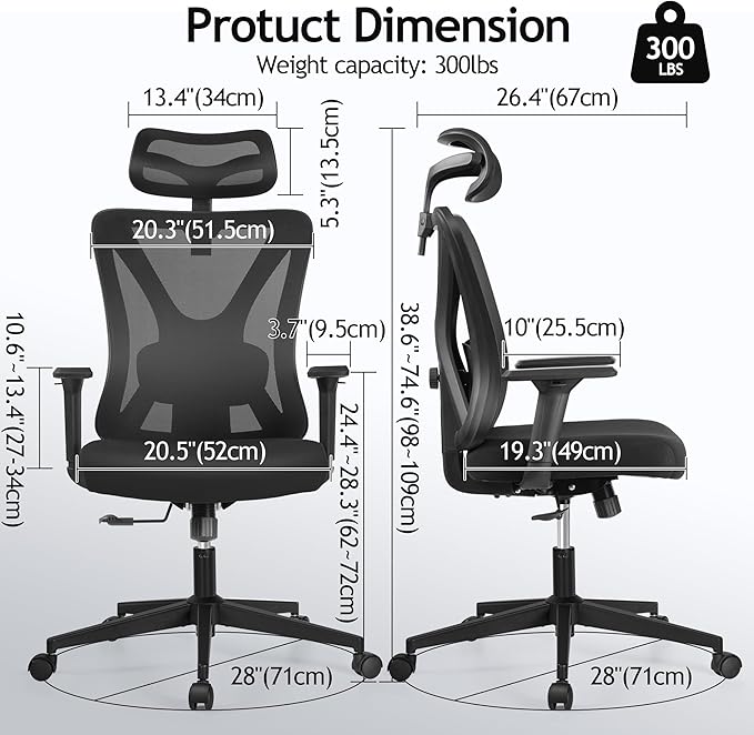 KERDOM Ergonomic Office Chair Desk Chair Comfortable Mesh Gaming Computer Swivel Rolling Chair, High Back Office Chair with Wheels, Headrest, 3D Armrest and Lumbar Support Home Office Desk Chair Black - LeafyLoom