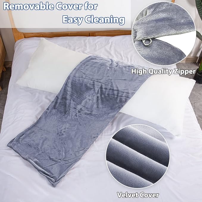 Full Body Pillow for Adults, Long Sleeping, Big Pillows Bed, Firm Large with Velvet Cover, 20x54 Inches (Dark Grey) - LeafyLoom