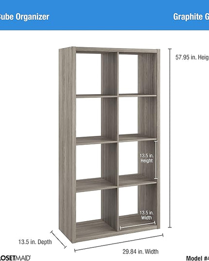 ClosetMaid 8 Cube Heavy Duty Wooden Decorative Bookcase Shelf Storage Organizer with Open Back for Home, Closet, Office, or Toys, Graphite Gray - LeafyLoom