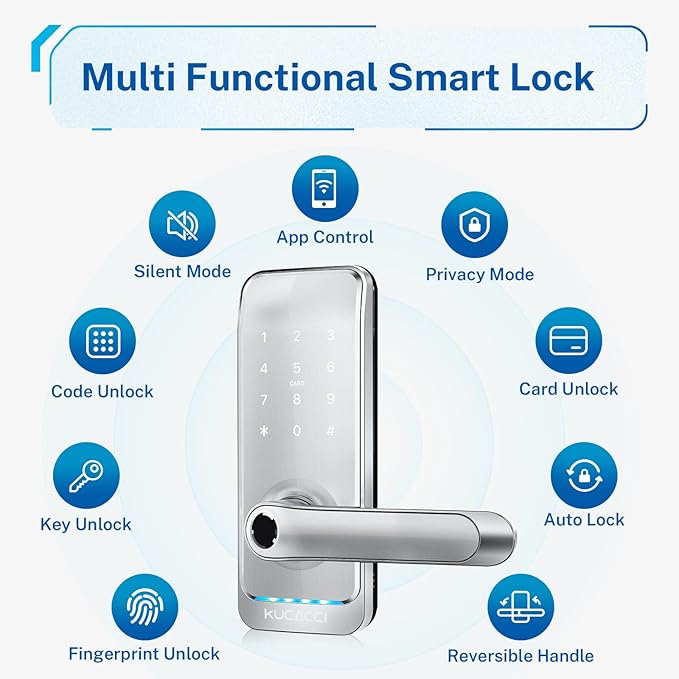 Keypad Smart Door Lock with Handle: Kucacci Keyless Entry Smart Lock for Front Door - Electronic Code for Exterior Door - Retrofit Knob Deadbolt Lock(Silver) KeylessLockforSmartHome