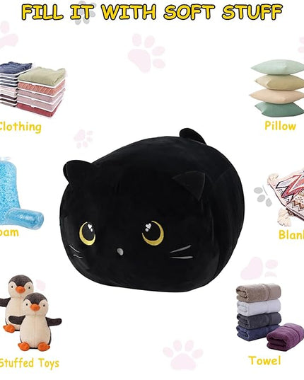 Stuffed Animal Storage Bean Bag Chair Cover for kids Cute Black Cat Large Beanbag Plush Toy Bedroom Décor Organizer Cover, No Beans - LeafyLoom