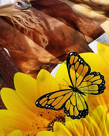 Kid Galloping Horse Comforter Sunflower Butterfly Cowhide Horse Bedding Set for Boys Girls Adult, 1 Comforter + 2 Pillowcases - LeafyLoom