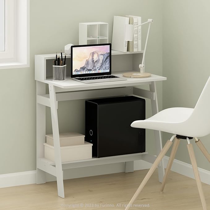 Furinno Simplistic A Frame Computer Desk, Regular, White - LeafyLoom