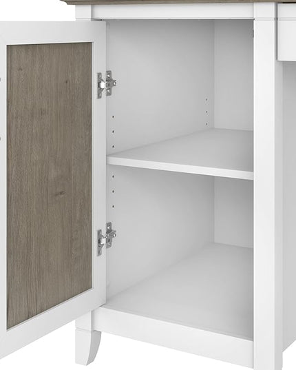 Bush Furniture Key West Computer Desk with Storage | Farmhouse PC Table for Home Office in Pure White and Shiplap Gray | 54W x 24D - LeafyLoom