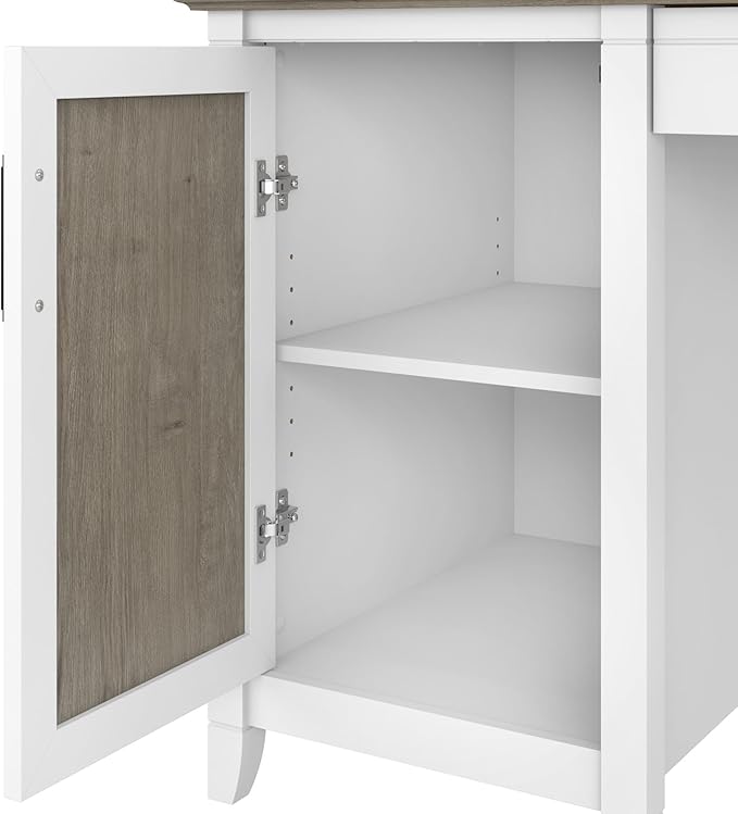 Bush Furniture Key West Computer Desk with Storage | Farmhouse PC Table for Home Office in Pure White and Shiplap Gray | 54W x 24D - LeafyLoom