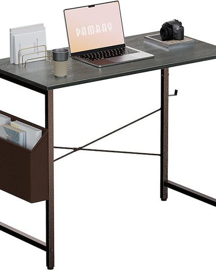 Pamray 32 Inch Computer Desk Small Spaces Desk with Storage Bag for Bedroom Writing and Home Office Work Small Study Desk Table Espresso Gray - LeafyLoom