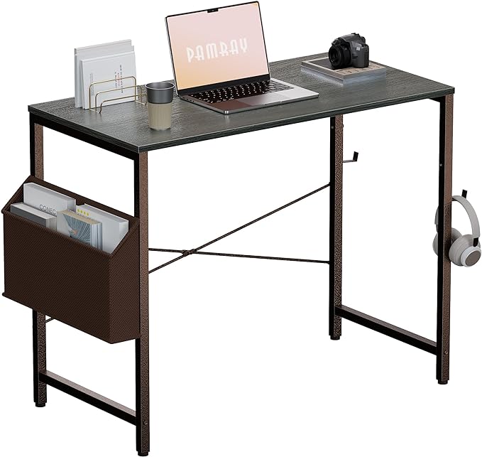 Pamray 32 Inch Computer Desk Small Spaces Desk with Storage Bag for Bedroom Writing and Home Office Work Small Study Desk Table Espresso Gray - LeafyLoom