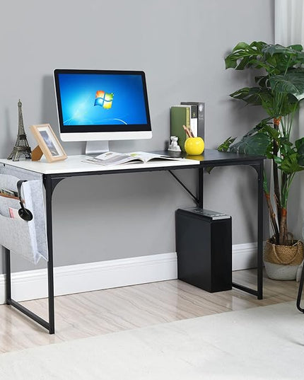 47 inch Study Storage Bag Space Saving for Home Office, Modern Simple Style PC Metal Frame Computer Desk, Writing Table, Black, White - LeafyLoom