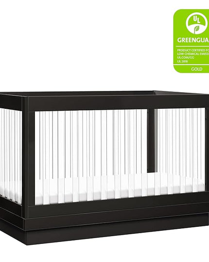 Babyletto Harlow Acrylic 3-in-1 Convertible Crib with Toddler Bed Conversion Kit in Black with Acrylic Slats, Greenguard Gold Certified - LeafyLoom