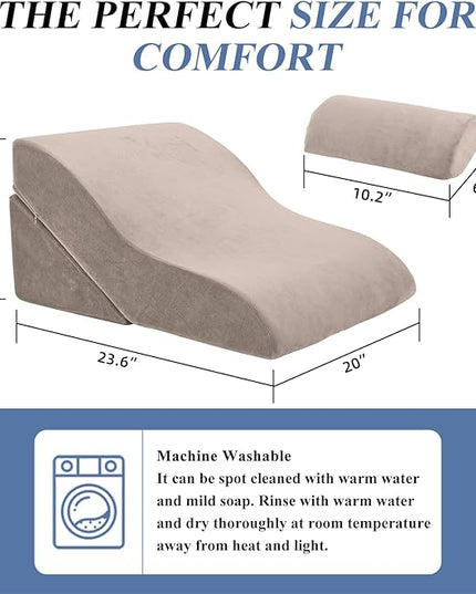 Axelrod Bed Wedge Pillow Set Foam | Adjustable Pillows for Back, Leg and Knee Pain Relief | Post Surgery Ortho Pillow – Anti Snoring, Heartburn, Acid Reflux & GERD Brown - LeafyLoom