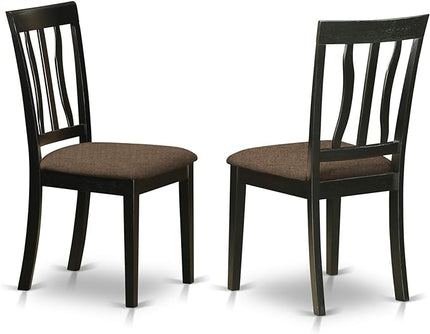 East West Furniture Antique Dining Linen Fabric Upholstered Wood Chairs, Set of 2, Black - LeafyLoom
