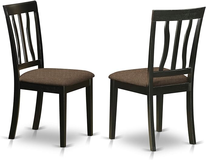 East West Furniture Antique Dining Linen Fabric Upholstered Wood Chairs, Set of 2, Black - LeafyLoom