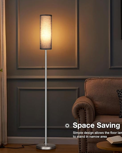 Ambimall Floor Lamp for Living Room - Pole Lamps for Bedrooms, Silver Standing Lamps with Black Shade, 66'' Tall Lamp for Office, Minimalist Floor Lamp for Home Decor - LeafyLoom