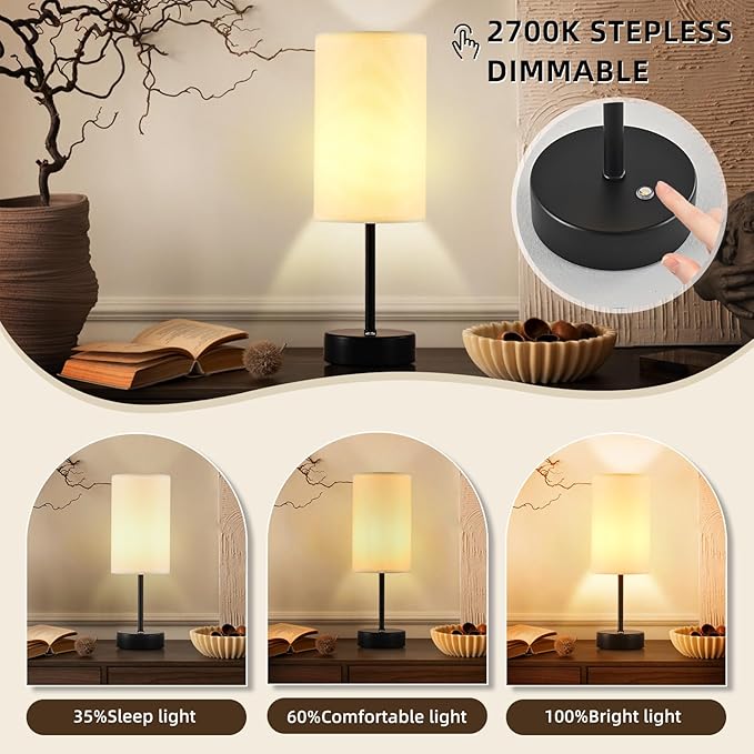 Cordless Table Lamp, Built-in 5000mAh Fast Rechargeable Table Lamp Cordless,Stepless Dimmable Battery Powered Lamp, Wireless Lamp with Memory Function, Lasting 140+H,Black - LeafyLoom