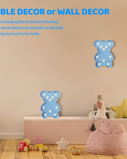 Blue Bear Decor, Battery Powered Bear Night Light for Kids, Pink Party Decorations, Baby Night Light for Bedroom, Toddler Night Lights, Girls Room Decor - LeafyLoom