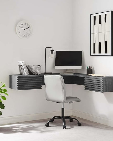 Modway Render 60" Mid-Century Modern Wall-Mount Corner Office Desk in Charcoal - LeafyLoom