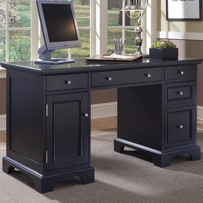 Bedford Black Pedestal Desk by Home Styles - LeafyLoom