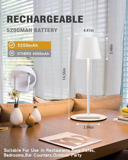 Lewoncci 2 Pack Cordless Table lamp,5200mAh Battery Operated Lamp,3 Color Stepless Dimming Desk Lamp,IP54 Waterproof Outdoor Table Lamps for Restaurant/Bedroom/Bars/Outdoor Party (White-2) - LeafyLoom