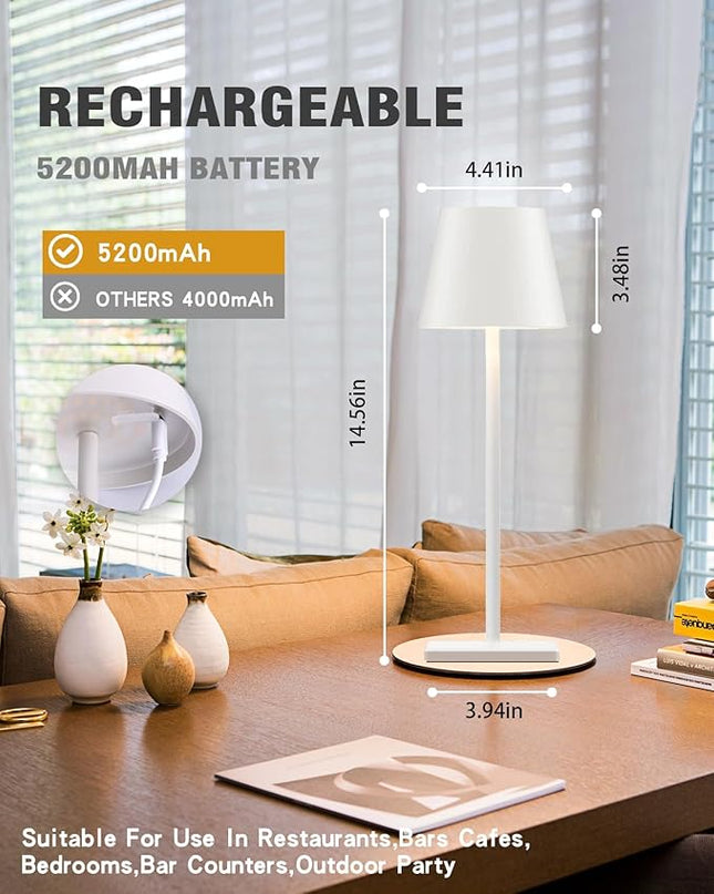 Lewoncci 2 Pack Cordless Table lamp,5200mAh Battery Operated Lamp,3 Color Stepless Dimming Desk Lamp,IP54 Waterproof Outdoor Table Lamps for Restaurant/Bedroom/Bars/Outdoor Party (White-2) - LeafyLoom