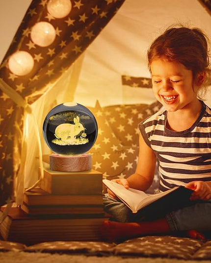 Easter Bunny Lamp Things for Teen Girls, Large 3D Bunny Night Light, Crystal Rabbit Lamp 16 Color Changing with Remote Control for Bedroom Decor, Night Light Bunny with Flowers - LeafyLoom