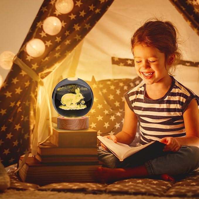Easter Bunny Lamp Things for Teen Girls, Large 3D Bunny Night Light, Crystal Rabbit Lamp 16 Color Changing with Remote Control for Bedroom Decor, Night Light Bunny with Flowers - LeafyLoom