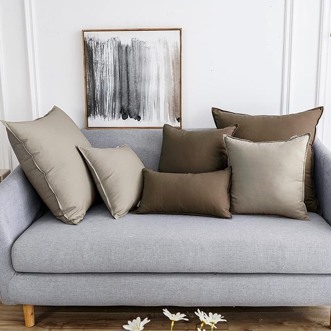 Jeanerlor Natural Cotton Linen Green Decorative 12"x20" Throw Pillow Case Cushion Cover with Twin Needles Stitch on Edge for Lumbar, (30 x 50cm), 2 Pcs, Gray - LeafyLoom