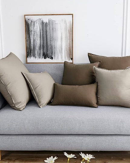 Jeanerlor Pack of 2 24 x 24 Inch Cotton Linen Soft Soild Decorative Square Throw Pillow Covers Green Cushion Case Set for Bedroom/Sofa/Car 60 x 60 cm, Khaki - LeafyLoom