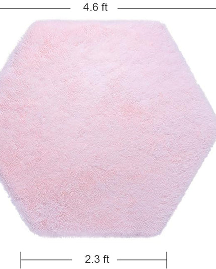 junovo Ultra Soft Rug for Nursery Children Room Baby Room Home Decor Dormitory Hexagon Carpet for Playhouse Princess Tent Kids Play Castle, Diameter 4.6 ft, Pink - LeafyLoom