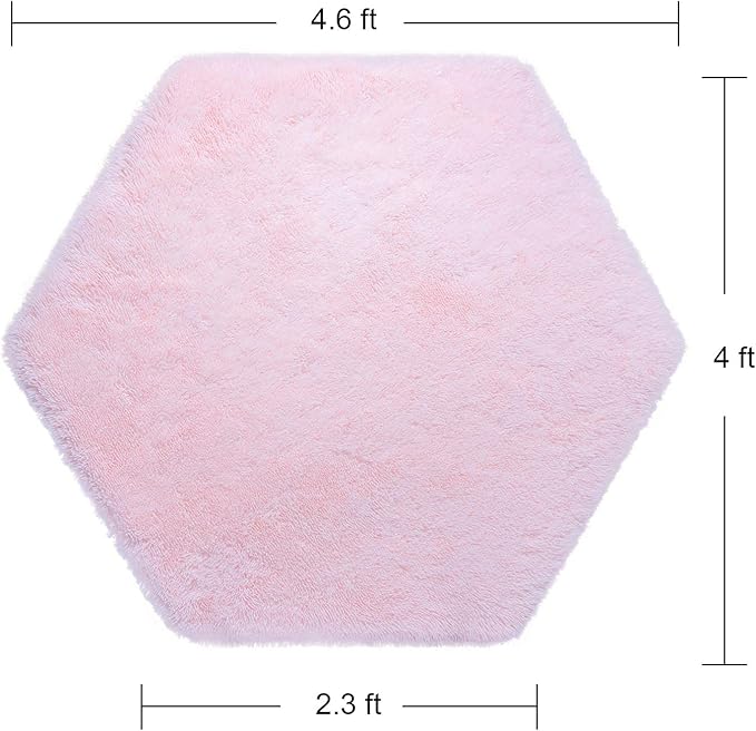 junovo Ultra Soft Rug for Nursery Children Room Baby Room Home Decor Dormitory Hexagon Carpet for Playhouse Princess Tent Kids Play Castle, Diameter 4.6 ft, Pink - LeafyLoom