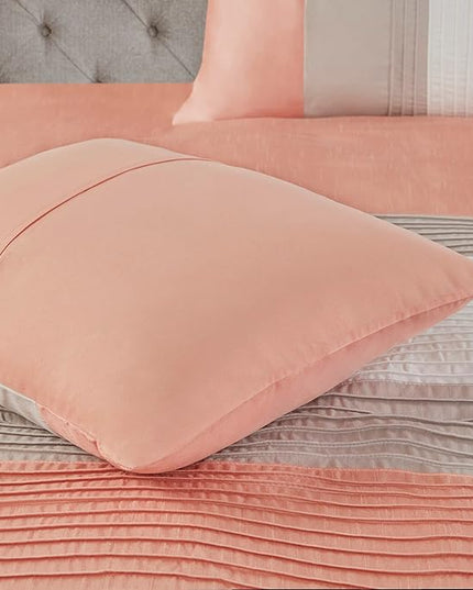Madison Park Amherst Faux Silk Comforter Set - Casual Contemporary Design, All Season Down Alternative Bedding, Matching Shams, Bedskirt, Decorative Pillows, Cal King(104"x92"), Coral 7 Piece - LeafyLoom