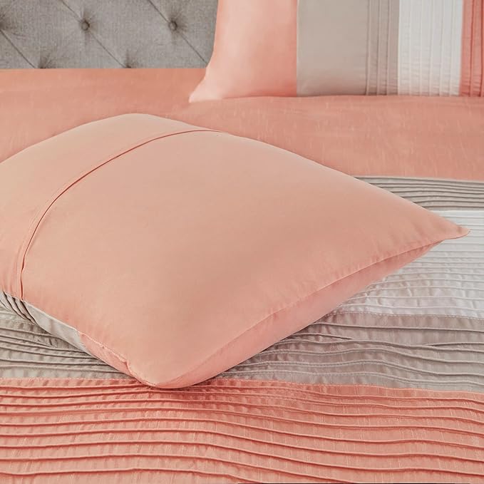 Madison Park Amherst Faux Silk Comforter Set - Casual Contemporary Design, All Season Down Alternative Bedding, Matching Shams, Bedskirt, Decorative Pillows, Cal King(104"x92"), Coral 7 Piece - LeafyLoom